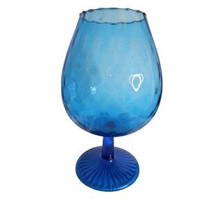 MCM Empoli Style Blue Art Glass Brandy Snifter Diamond Optic 12” Large